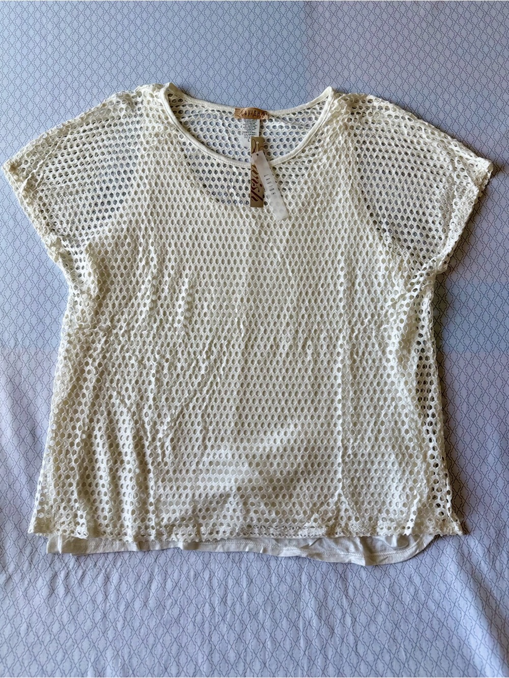 Lavish Cream Open-Weave Short Sleeve Top